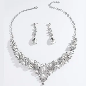 Magnifique ensemble de bijoux de mariée en cristal argenté collier et boucles d'oreilles mode.