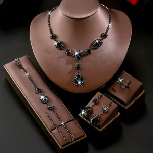 Set di gioielli da sposa in cristallo nero collana orecchini bracciale anello
