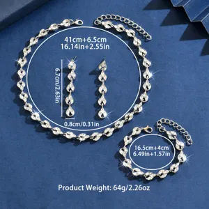 Set di gioielli con collana orecchini e bracciale in cristallo argento per matrimonio.