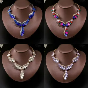 Luxe Legering Waterdruppel Strass Ketting Voor Vrouwen Bruids Statement Sieraden Vergulde Vleugel Choker Ketting Voor Bruiloft Feest