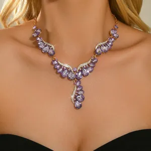 Luxe paarse strass kristal bruiloft sleutelbeen ketting bruids feest sieraden accessoire