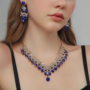 Elegante set di gioielli collana orecchini strass cristallo sposa festa matrimonio donna
