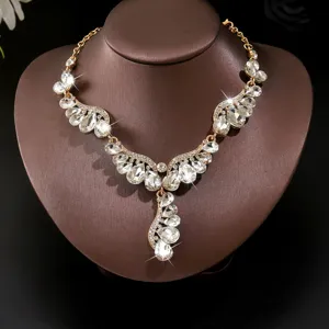 Luxueuze goudkleurige strass kristallen gevleugelde ketting bruids huwelijk sleutelbeen sieraden.