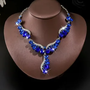 Luxe blauwe kristal strass ketting bruid huwelijk sleutelbeen ketting sieraden accessoire