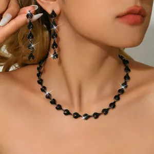 Set collana orecchini cristallo moda matrimonio festa gioielli eleganti stile nero chic