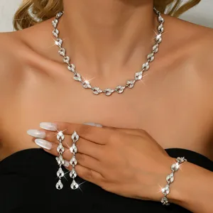 set di gioielli in cristallo stile coreano con collana orecchini e bracciale per matrimonio.