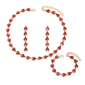 Elegante set collana orecchini bracciale cristallo rosso gioielli sposa matrimonio festa