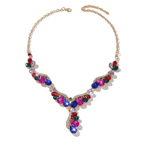 Luxe kleurrijke strass sleutelbeenketting, elegant bruids huwelijks sieraden accessoire.