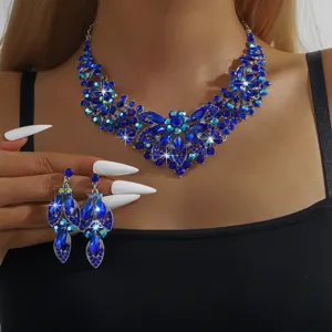 Set collana e orecchini con strass di cristallo blu donna gioielli moda sposa festa