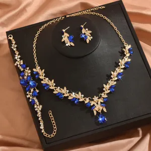 Elegante set di gioielli in oro cristallo blu collana orecchini bracciale festa sposa moda