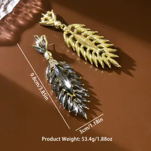 Luxueuses boucles d'oreilles longues en verre cristal feuille pendantes pour femmes.