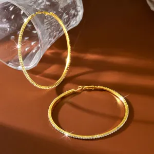 Stupendi orecchini a cerchio dorati da 8,5cm con strass, gioielli alla moda per donne