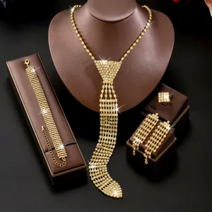 Ensemble de Bijoux Collier Cravate Bracelet Boucles d'Oreilles Strass Cristal Mariée