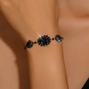 Elegante bracciale con cristalli neri strass dettaglio per donne gioielli da banchetto