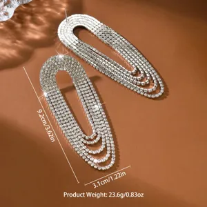 Lange mehrschichtige Strass U-form hängende Ohrringe für Damen, glänzender Modeschmuck.