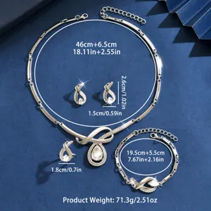 Set di gioielli in lega con strass collana orecchini anello bracciale con dimensioni.