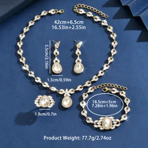 Luxury crystal cubic zirconia necklace earrings ring bracelet jewelry set for women.