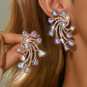 Magnifiques boucles d'oreilles en cristal iridescent pour femmes, bijoux strass tendance.