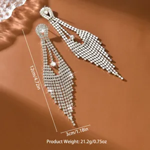 Lange Strass Quasten Ohrringe für Damen, glitzernde Kristall Ohrhänger, 12 cm lang.