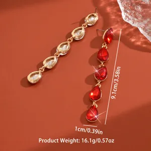 Eleganti orecchini lunghi pendenti in cristallo rosso da donna, gioielli di modo per feste di nozze.