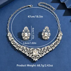 Vintage crystal necklace earrings set for women, luxury floral bridal jewelry set.