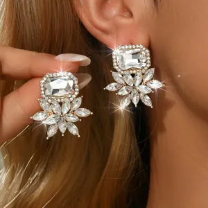Orecchini a goccia floreali in cristallo in stile corte vintage francese, eleganti strass.