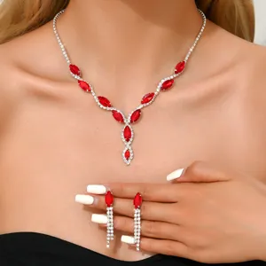 Elegante set collana e orecchini cristallo rosso donna matrimonio festa di lusso