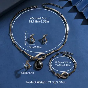 Set di gioielli vintage stile gotico scuro collana orecchini bracciale anello con strass.