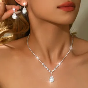 Set Collana Orecchini Goccia Zircone Brillante Gioielli Sposa Strass per Donne e Feste