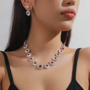 Set collana e orecchini con cristalli rossi, elegante gioiello da sposa in argento.