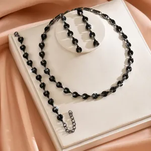 Set di gioielli in cristallo nero collana orecchini bracciale festa abito da sera