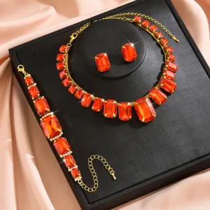 Set di gioielli con collana orecchini bracciale in cristallo rosso da donna matrimonio festa eventi