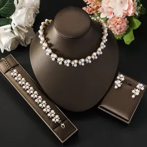 Elegante set collana bracciale orecchini perle sposa oro vintage gioielli floreali