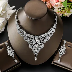 Set collana e orecchini con strass di cristallo sposa vintage argento gioielli matrimonio