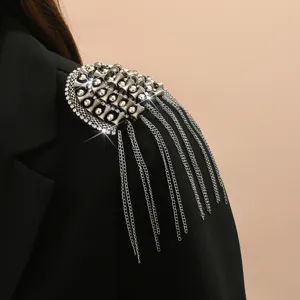 Luxury rhinestone metal tassel epaulette for performance costume shoulder accessory main view