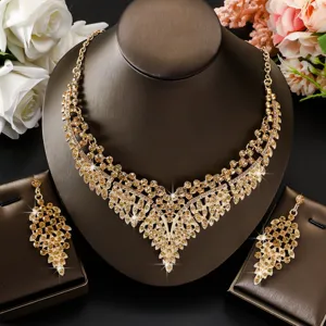 Set Collana e Orecchini Strass Sposa Vintage Lega di Oro Gioielli da Sposa Eleganti