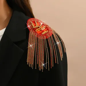 Glänzende Strass Fransen Schulter Epaulette Brosche, Kristall Quaste für elegante Anzüge.