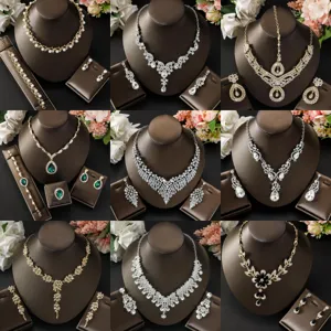 Collana e Orecchini da Sposa Floreali in Lega di Strass Retro Esagerati per Abito da Sera da Matrimonio Gioielli da Donna