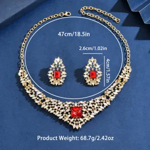 Vintage gold-tone crystal rhinestone necklace and earrings jewelry set for women party.