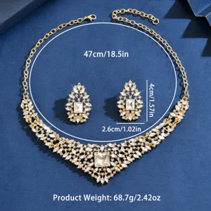 Vintage crystal rhinestone necklace earrings jewelry set for women bridal statement look.