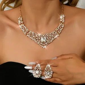 Gorgeous vintage crystal rhinestone necklace earrings jewelry set for women bridal party gift.
