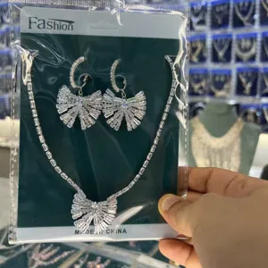 Set Collana Orecchini Fiocco Zircone Sposa All'ingrosso Moda Gioielli Accessori Matrimonio