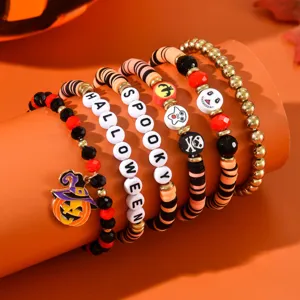 Σετ πολυεπίπεδα βραχιόλια χάντρες Halloween με γούρια κολοκύθα κρανίο φάντασμα.