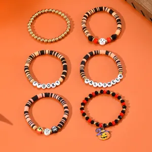 Halloween set γυναικείο βραχιόλι με χάντρες γοτθικό κολοκύθα φάντασμα κοσμήματα από πηλό