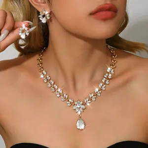 Cristallo Foglia Goccia Collana Orecchini Set Abito Da Sera Gioielli Dettaglio