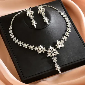 Conjunto Collar Pendientes Estrás Hoja Borla Novia Boda Joyería Detalle