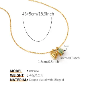 18K Gold Plated Copper Necklace with Heart and Zircon Pendant Daily Jewelry Accessories