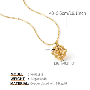 Collar con colgante de trébol hueco dorado con circonita joyería de gargantilla de oro