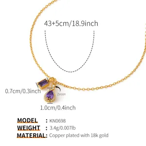 Exquisite 18k gold plated necklace featuring purple zircon pendants for elegant daily wear.