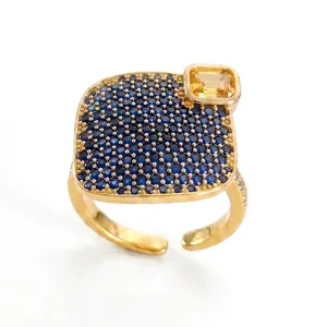 Anillo zircon cuadrado geometrico chapado en oro joyeria de moda de lujo para mujer